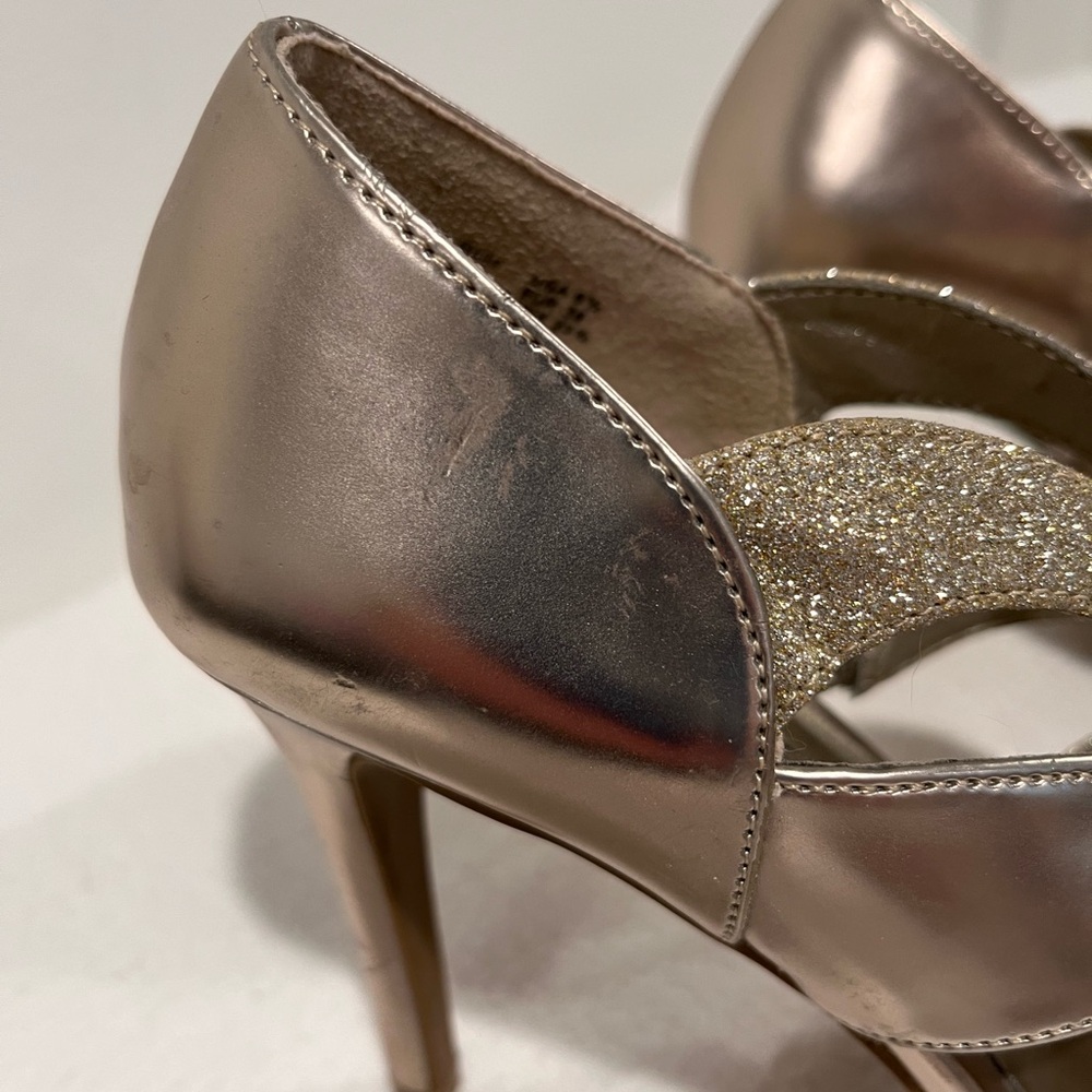 FIONI Clothing Rose Gold Glitter Strappy Peep-Toe Heels - Picture 2 of 5